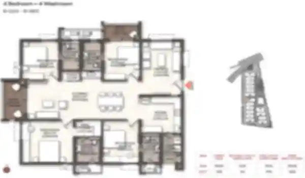 Brigade Manor 4 BHK Luxe Apartment floor plan by Brigade Group located at Moti Nagar, near Sanath Nagar, Hyderabad Telangana